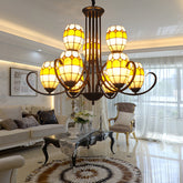 Tiffany Style Stained Glass Chandelier Pendant Light - Multi-Light Fixture for Living Room - Size: 25 Inch & AboveFixture Width: 37.5"Fixture Height: 25"Bulb Included: NoColor: BeigeShade Color: YellowShade Direction: UpShade Type: Stained Gla